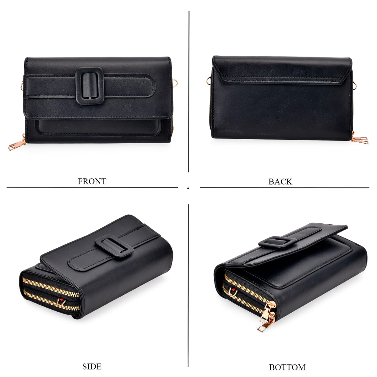 Black Faux Leather Crossbody Bag (7.87x1.97x4.72) with Adjustable Shoulder Strap image number 3