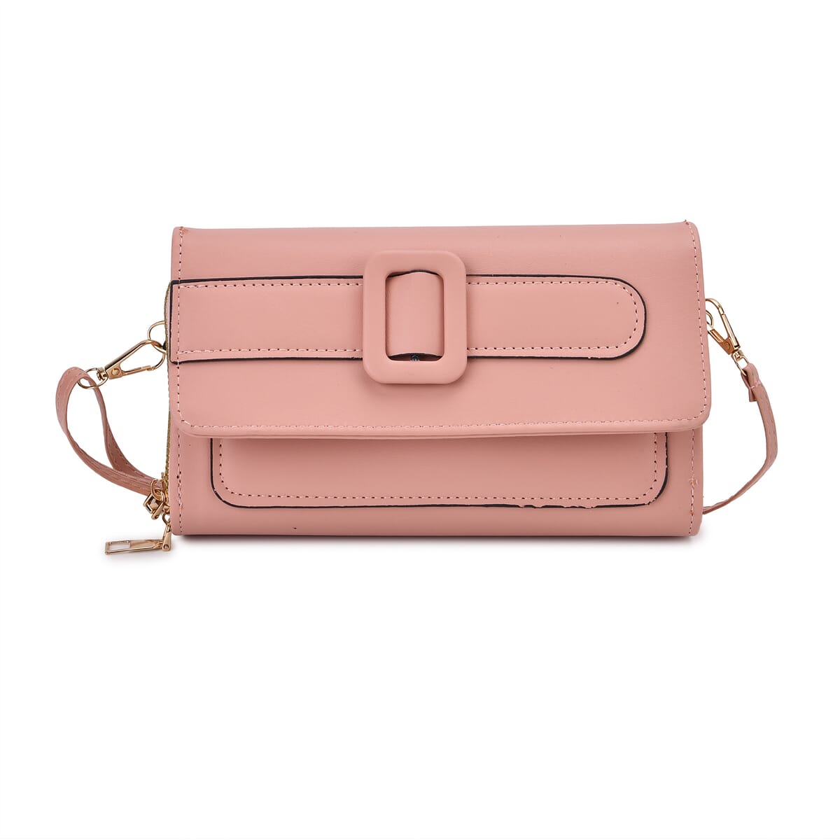 Pink Faux Leather Crossbody Bag (7.87x1.97x4.72) with Adjustable Shoulder Strap image number 0