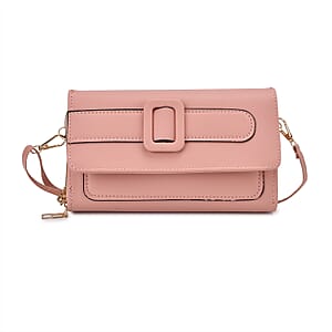 Pink Faux Leather Crossbody Bag (7.87x1.97x4.72) with Adjustable Shoulder Strap