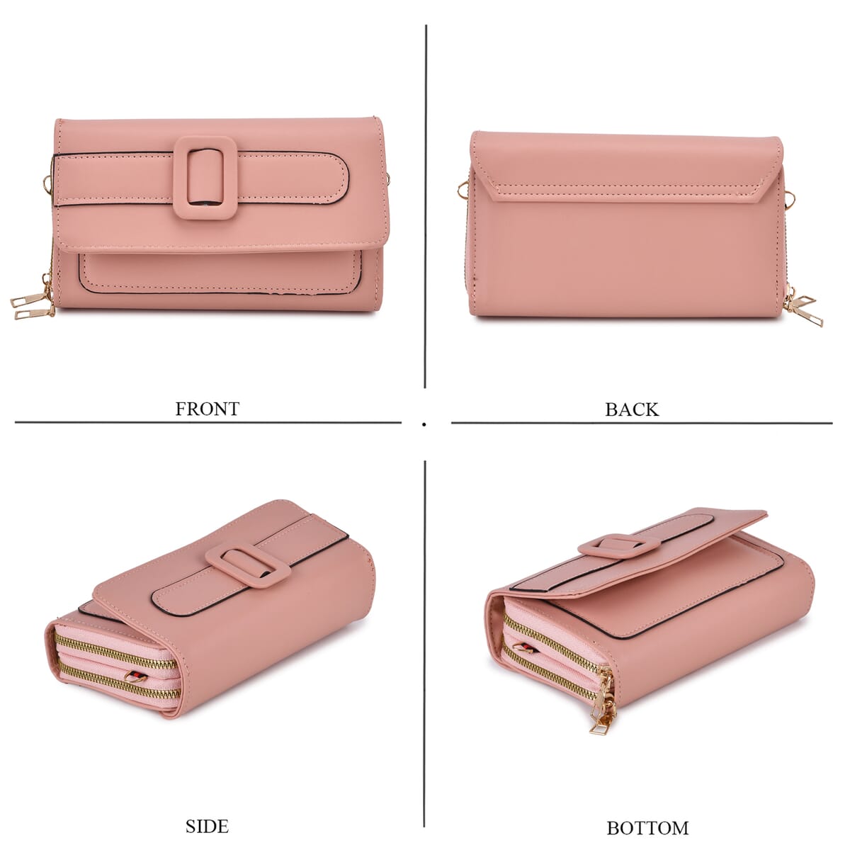 Pink Faux Leather Crossbody Bag (7.87x1.97x4.72) with Adjustable Shoulder Strap image number 3