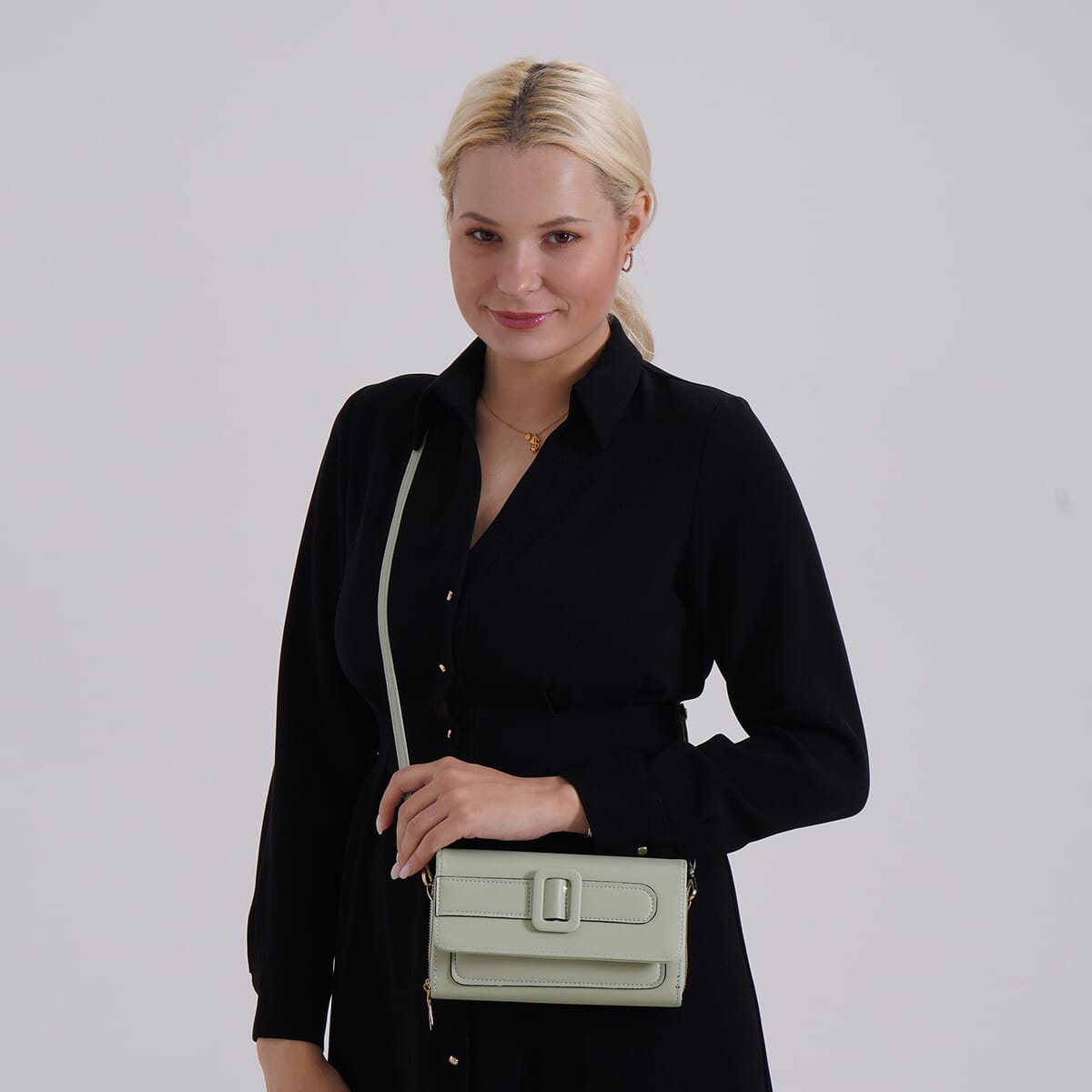 Green Faux Leather Crossbody Bag (7.87x1.97x4.72) with Adjustable Shoulder Strap image number 1
