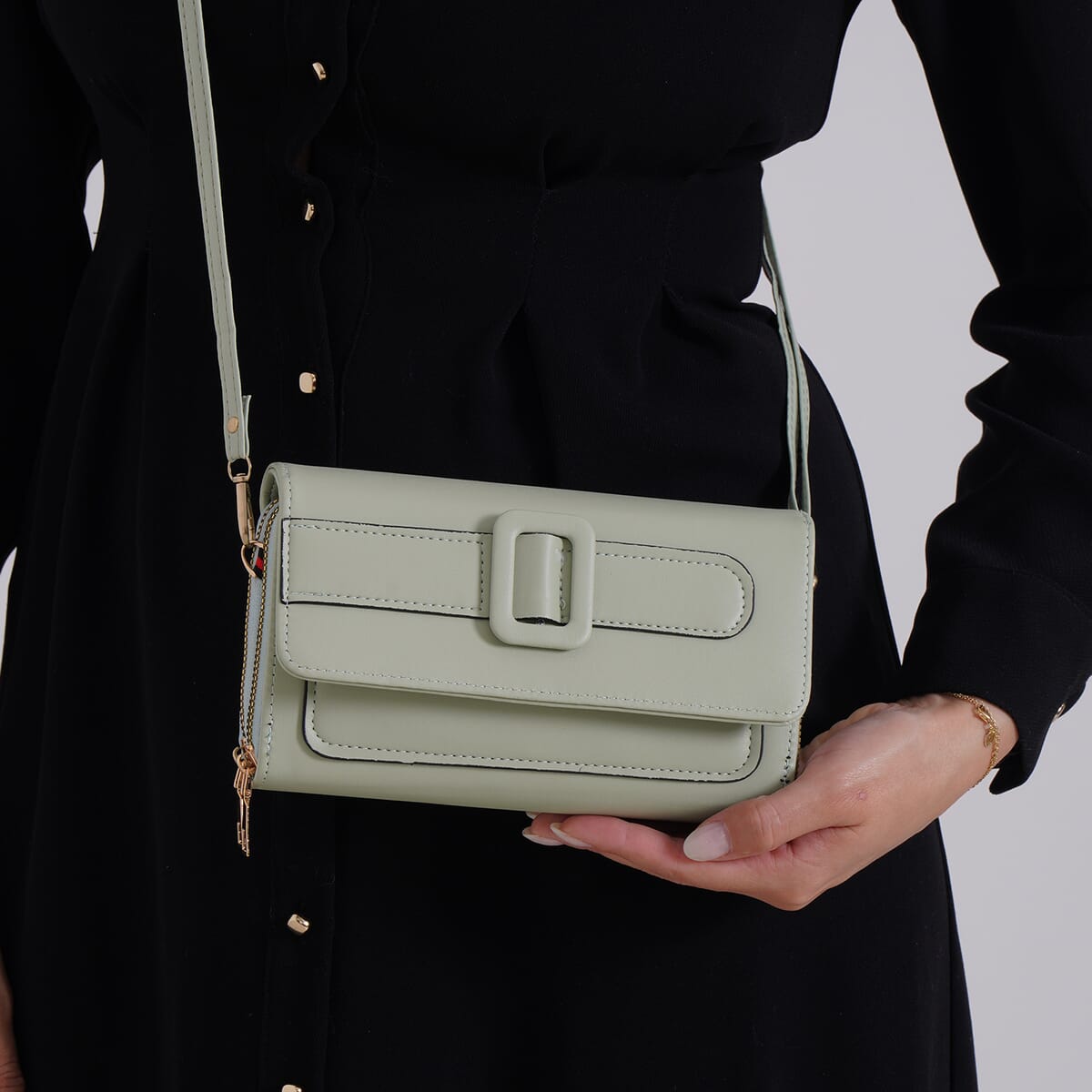 Green Faux Leather Crossbody Bag (7.87x1.97x4.72) with Adjustable Shoulder Strap image number 2