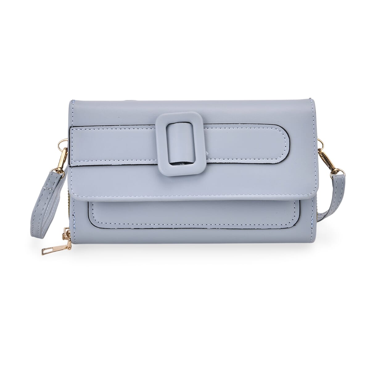 Blue Faux Leather Crossbody Bag (7.87x1.97x4.72) with Adjustable Shoulder Strap image number 0