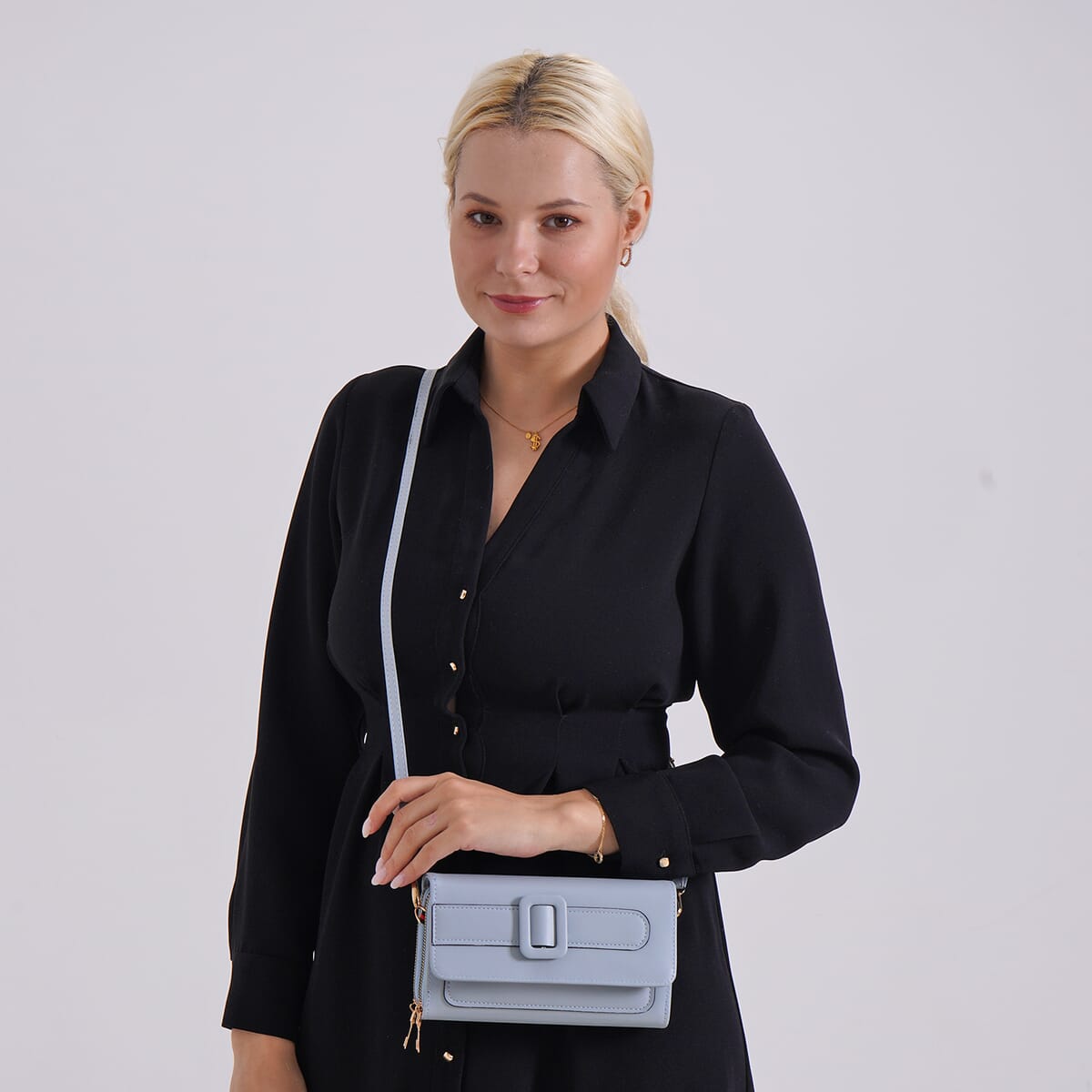 Blue Faux Leather Crossbody Bag (7.87x1.97x4.72) with Adjustable Shoulder Strap image number 1