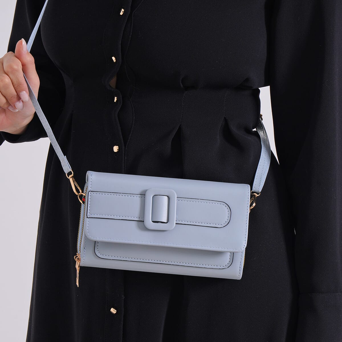 Blue Faux Leather Crossbody Bag (7.87x1.97x4.72) with Adjustable Shoulder Strap image number 2