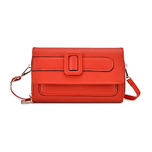 Red Faux Leather Crossbody Bag (7.87x1.97x4.72) with Adjustable Shoulder Strap