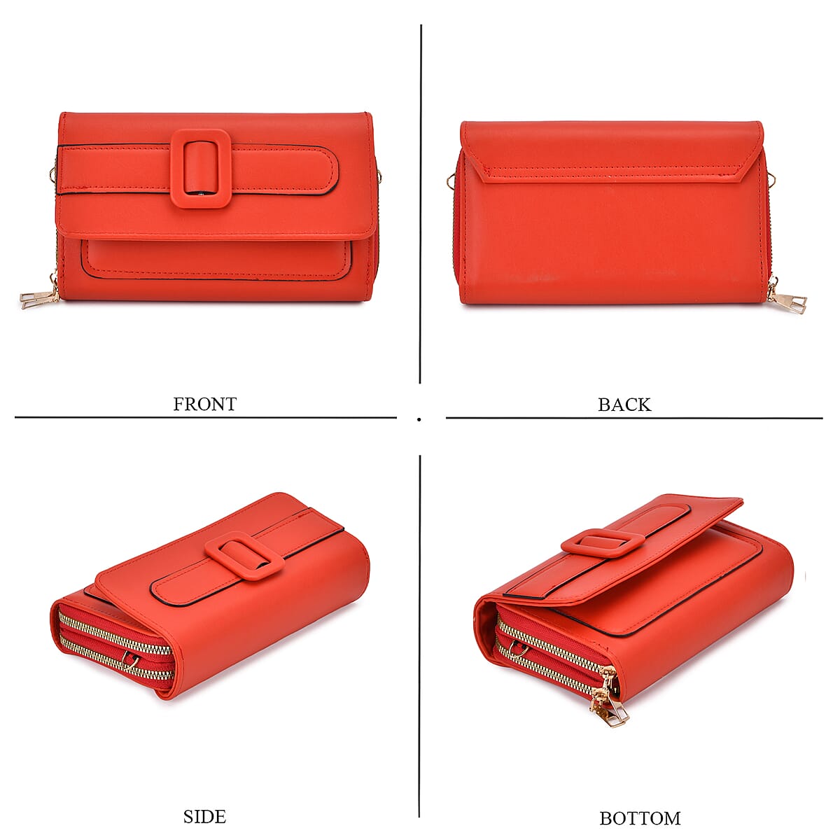 Red Faux Leather Crossbody Bag (7.87x1.97x4.72) with Adjustable Shoulder Strap image number 3