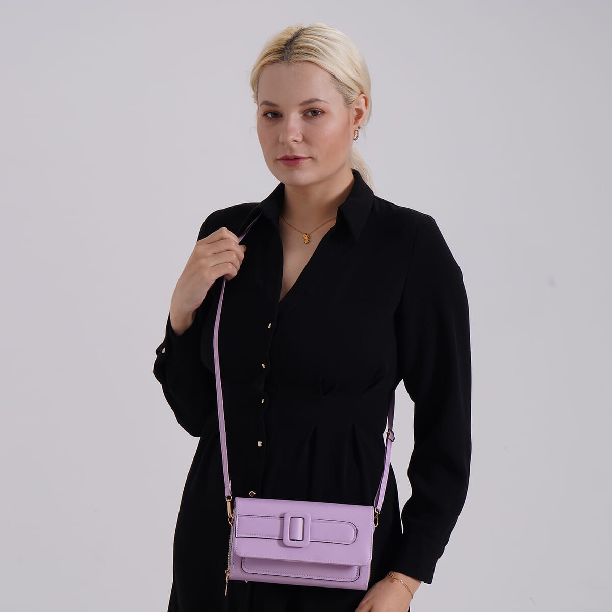 Purple Faux Leather Crossbody Bag (7.87x1.97x4.72) with Adjustable Shoulder Strap image number 1