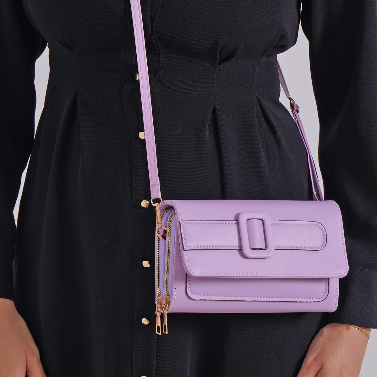 Purple Faux Leather Crossbody Bag (7.87x1.97x4.72) with Adjustable Shoulder Strap image number 2