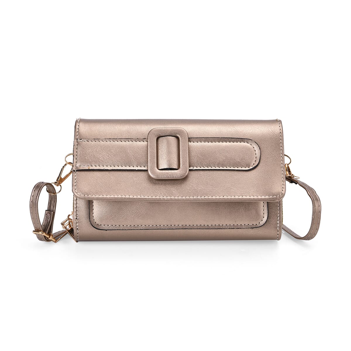 Tin Gold Faux Leather Crossbody Bag (7.87x1.97x4.72) with Adjustable Shoulder Strap image number 0