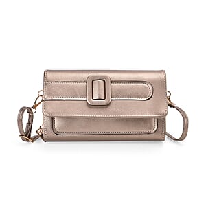Tin Gold Faux Leather Crossbody Bag (7.87x1.97x4.72) with Adjustable Shoulder Strap