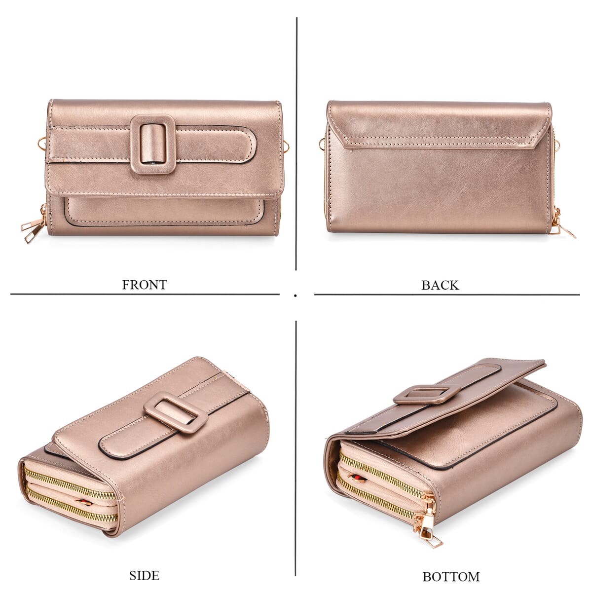Tin Gold Faux Leather Crossbody Bag (7.87x1.97x4.72) with Adjustable Shoulder Strap image number 3