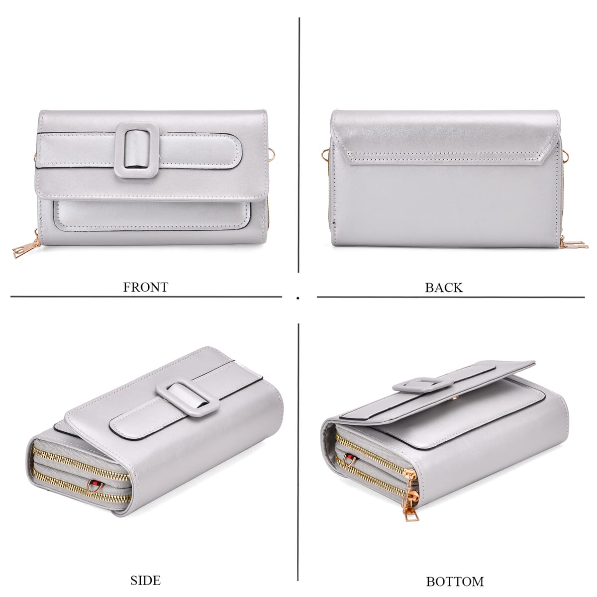 Silver Faux Leather Crossbody Bag (7.87x1.97x4.72) with Adjustable Shoulder Strap image number 3