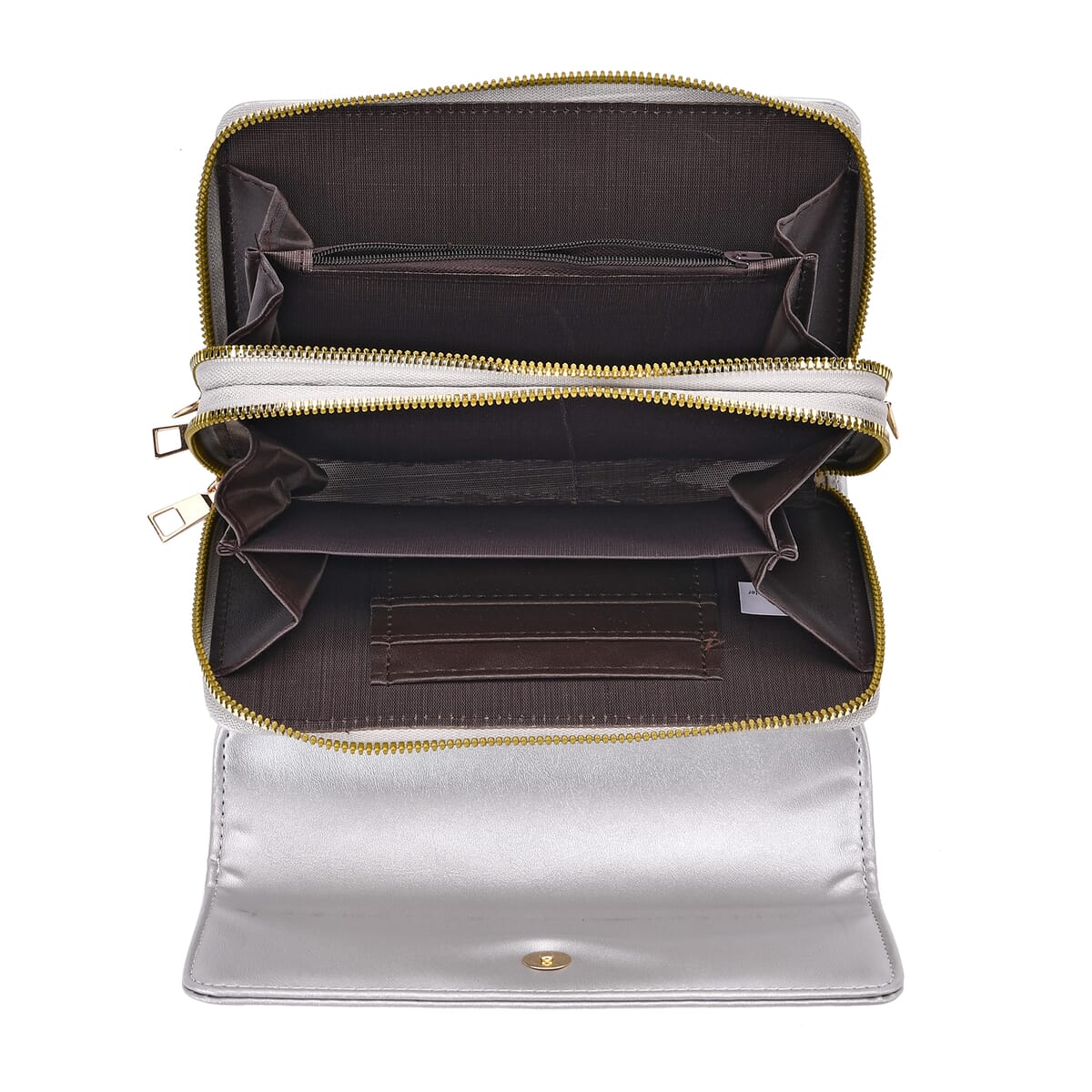 Silver Faux Leather Crossbody Bag (7.87x1.97x4.72) with Adjustable Shoulder Strap image number 4