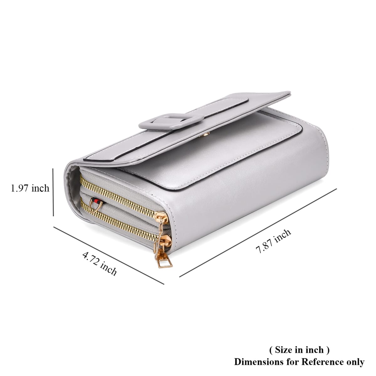 Silver Faux Leather Crossbody Bag (7.87x1.97x4.72) with Adjustable Shoulder Strap image number 6