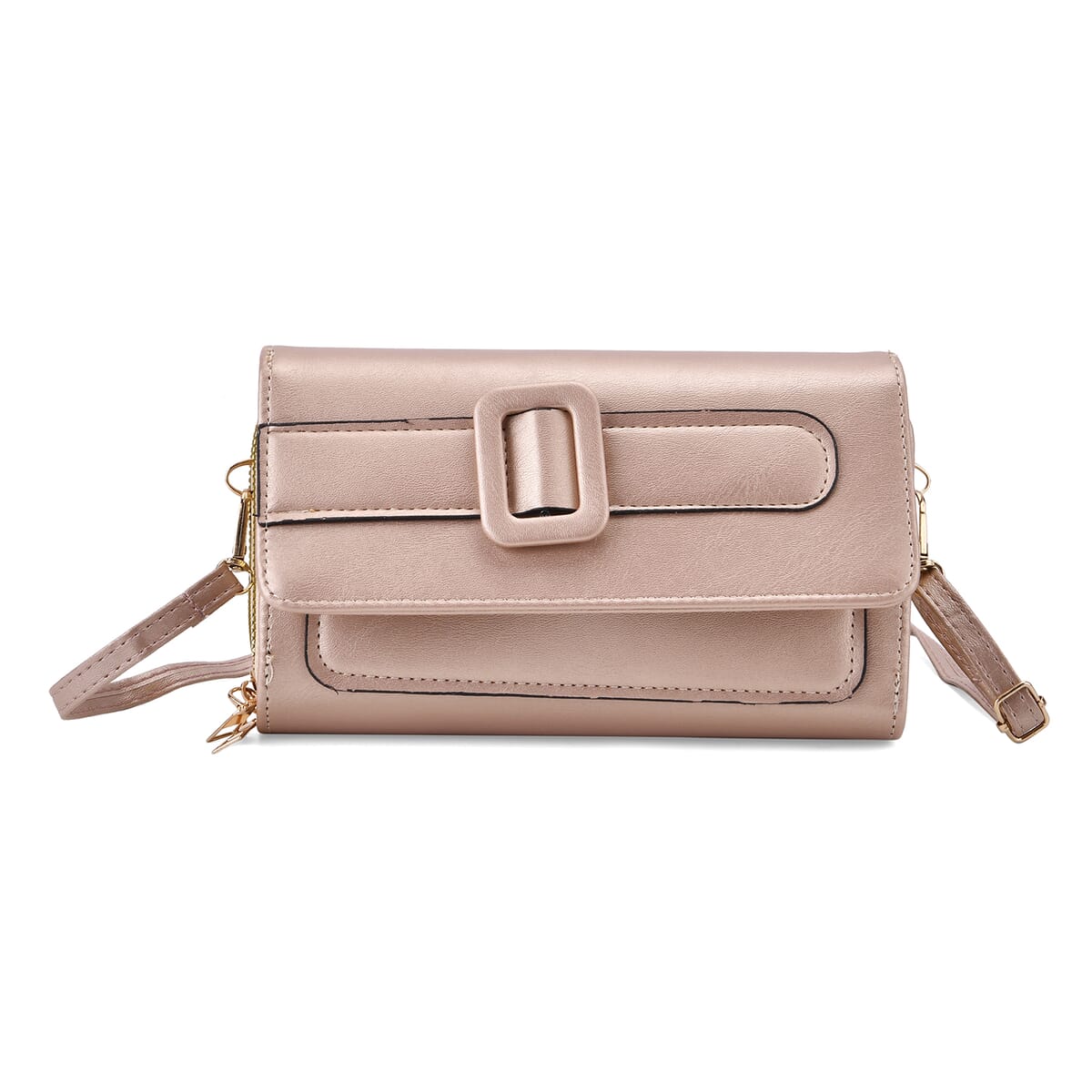 Champagne Faux Leather Crossbody Bag (7.87x1.97x4.72) with Adjustable Shoulder Strap image number 0