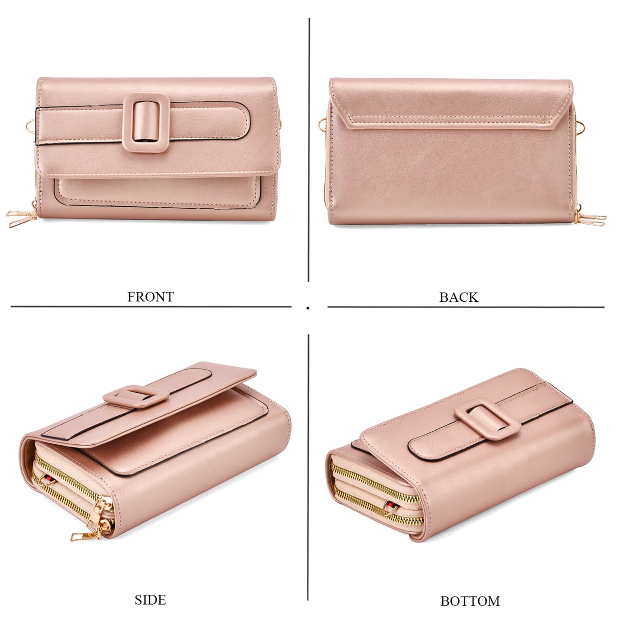 Champagne Faux Leather Crossbody Bag (7.87x1.97x4.72) with Adjustable Shoulder Strap image number 3