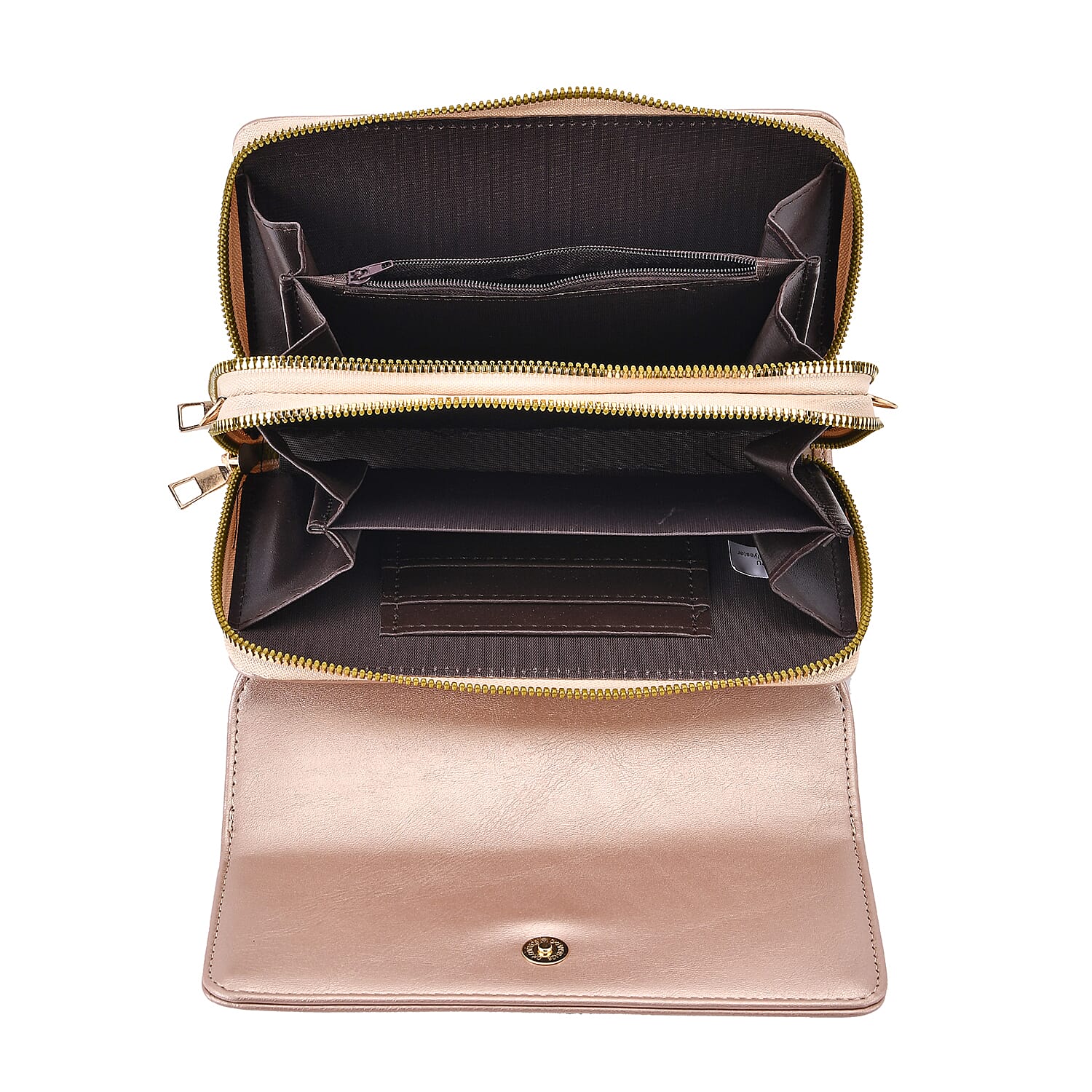 Champagne Faux Leather Crossbody Bag (7.87x1.97x4.72) with Adjustable Shoulder Strap