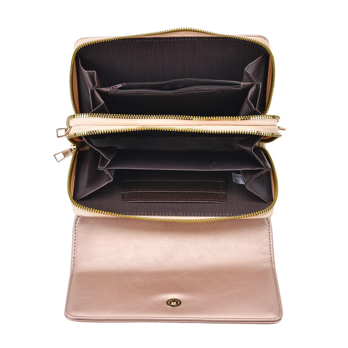 Champagne Faux Leather Crossbody Bag (7.87x1.97x4.72) with Adjustable Shoulder Strap image number 4