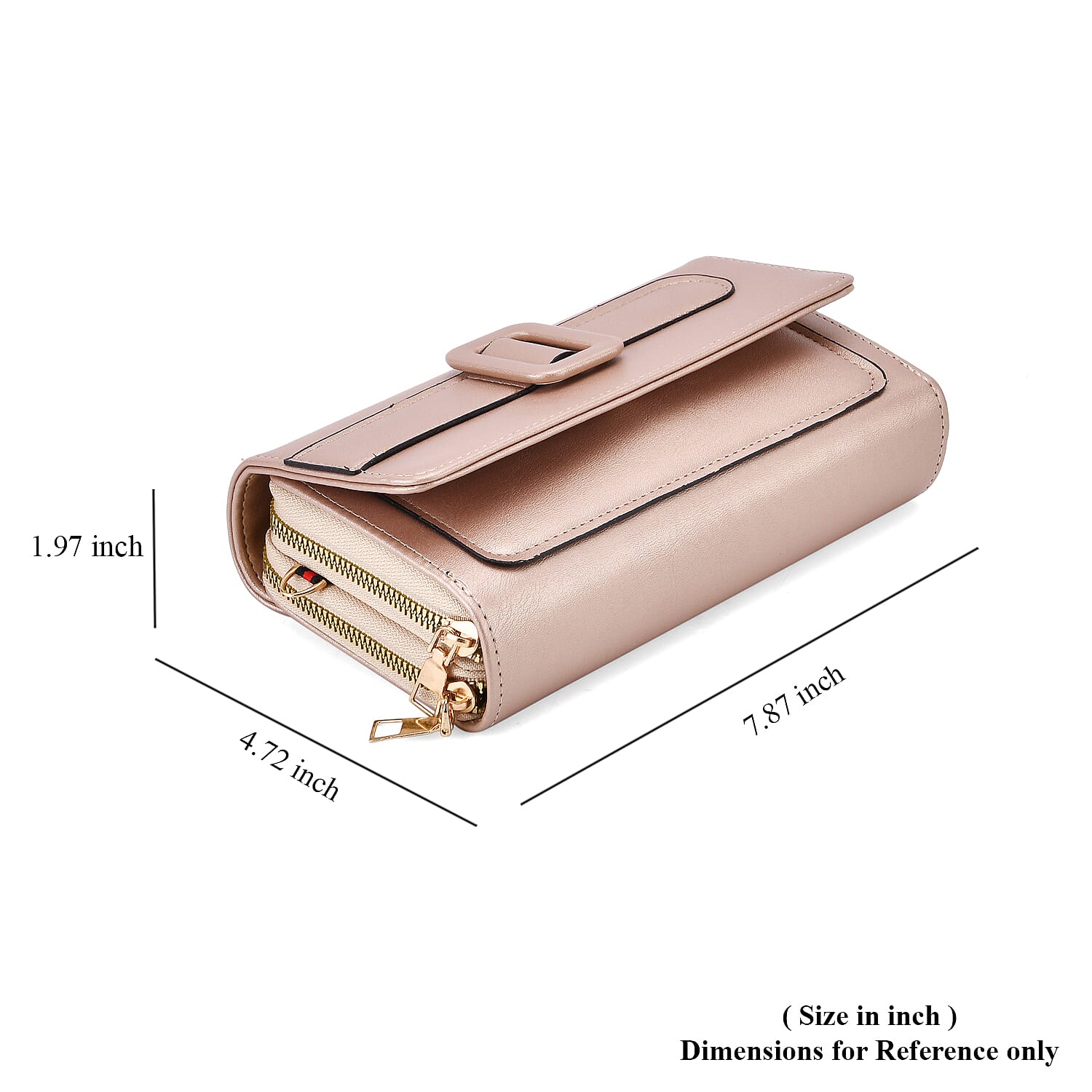 Champagne Faux Leather Crossbody Bag (7.87x1.97x4.72) with Adjustable Shoulder Strap