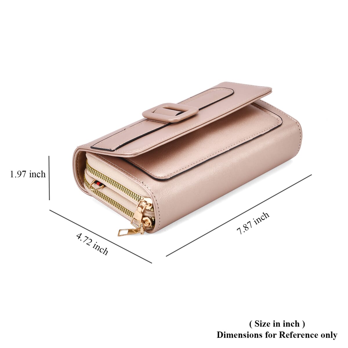 Champagne Faux Leather Crossbody Bag (7.87x1.97x4.72) with Adjustable Shoulder Strap image number 6