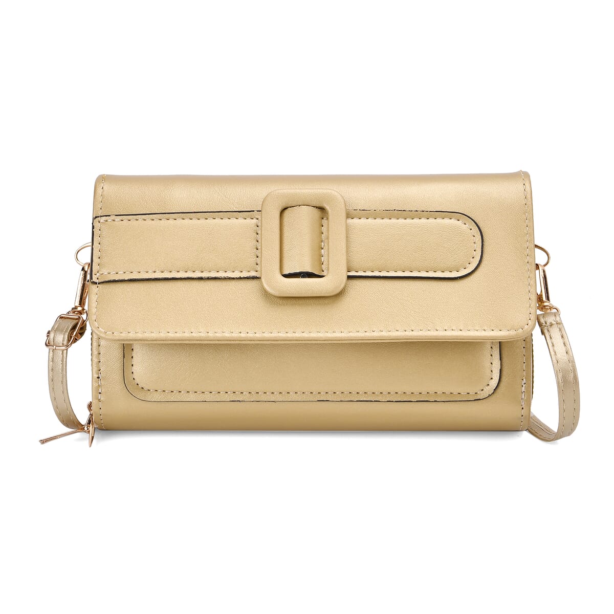 Gold Faux Leather Crossbody Bag (7.87x1.97x4.72) with Adjustable Shoulder Strap image number 0