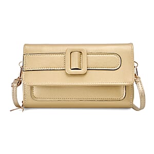 Gold Faux Leather Crossbody Bag (7.87x1.97x4.72) with Adjustable Shoulder Strap