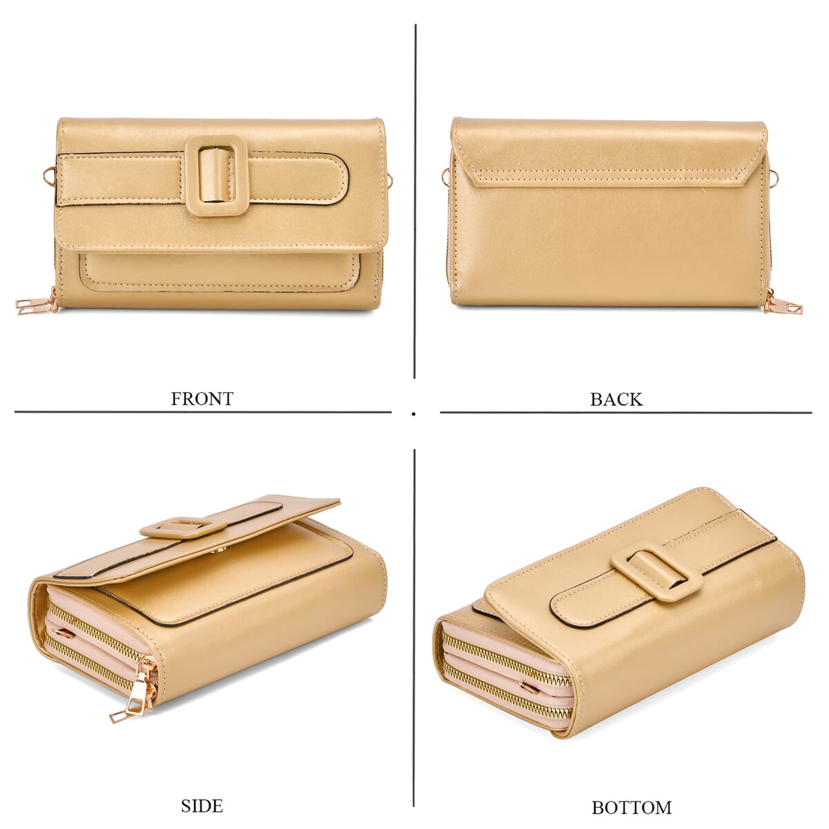 Gold Faux Leather Crossbody Bag (7.87x1.97x4.72) with Adjustable Shoulder Strap image number 3