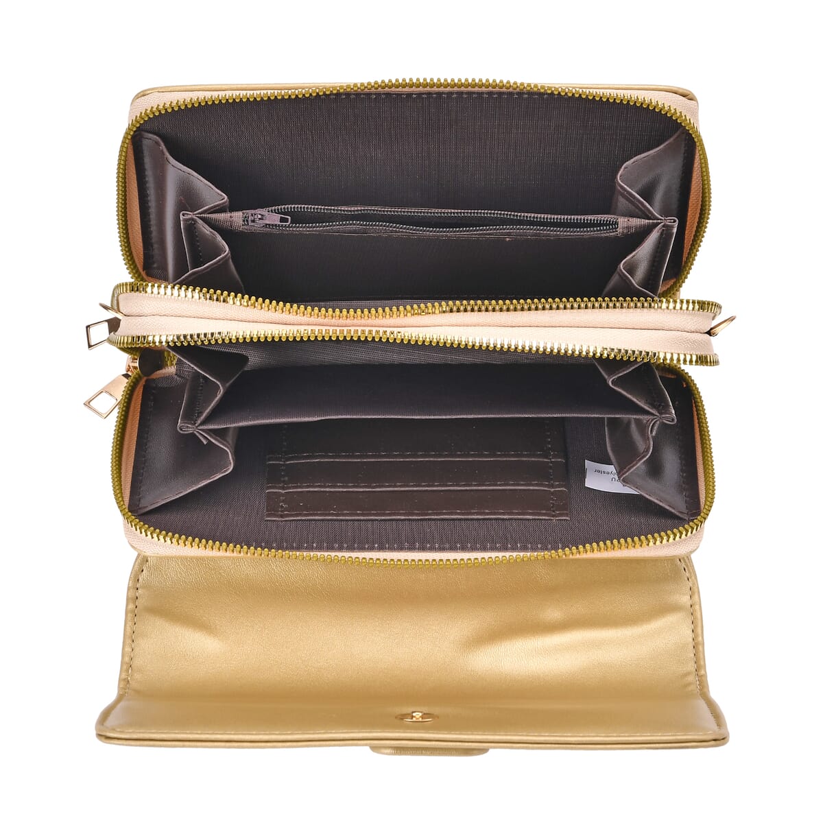 Gold Faux Leather Crossbody Bag (7.87x1.97x4.72) with Adjustable Shoulder Strap image number 4