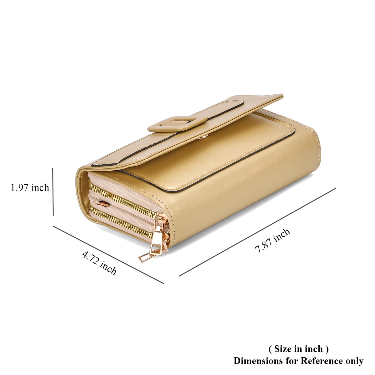 Gold Faux Leather Crossbody Bag (7.87x1.97x4.72) with Adjustable Shoulder Strap image number 6