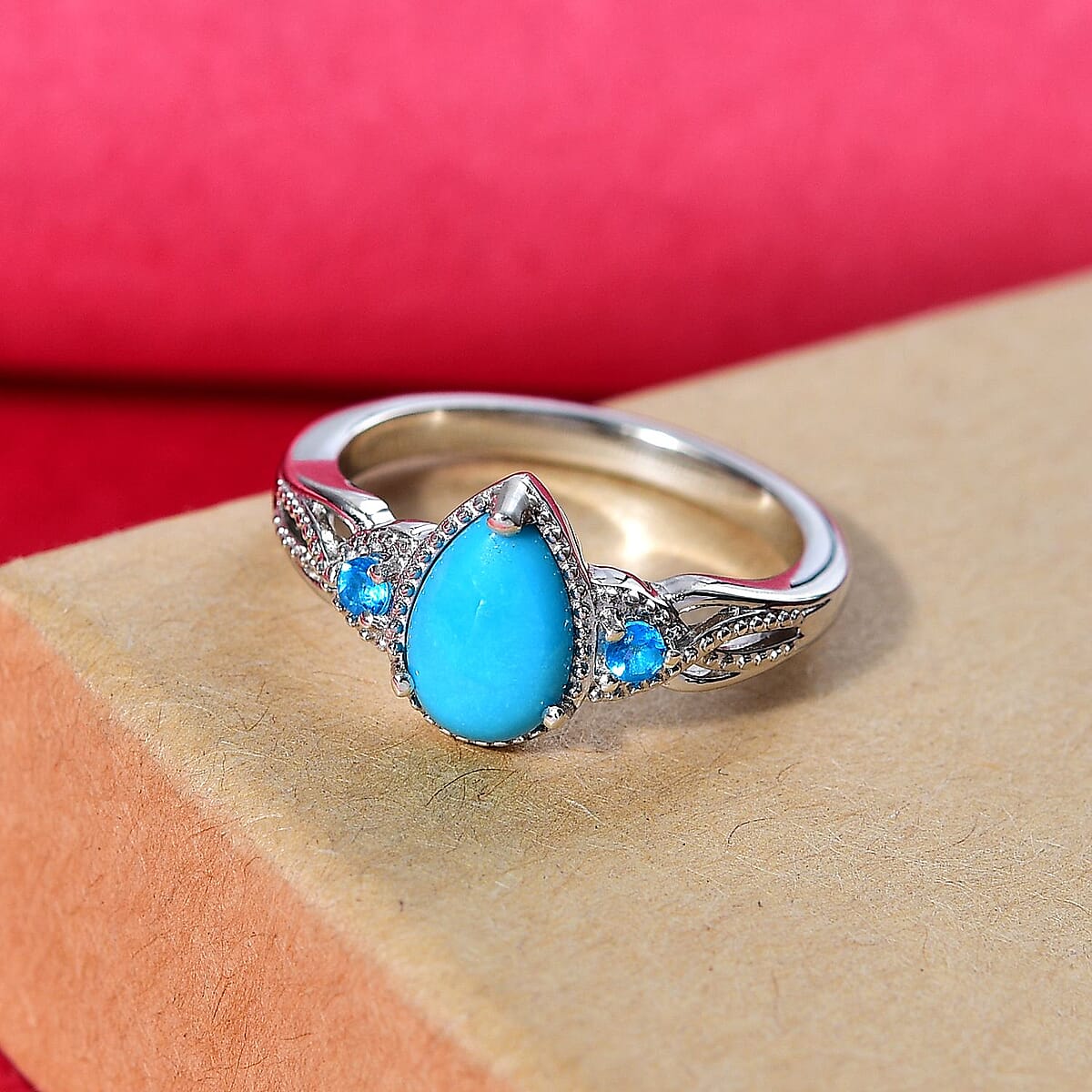 Premium Sleeping Beauty Turquoise and Malgache Neon Apatite 1.40 ctw Infinity Ring in Platinum Over Sterling Silver (Size 10.0) image number 1