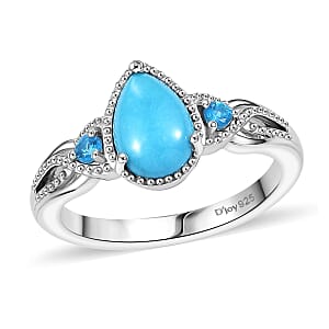 D'Joy Premium Sleeping Beauty Turquoise and Malgache Neon Apatite 1.40 ctw Infinity Ring in Platinum Over Sterling Silver (Size 7.0)