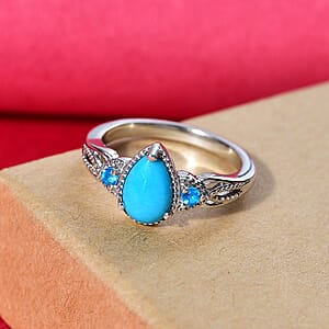 D'Joy Premium Sleeping Beauty Turquoise and Malgache Neon Apatite 1.40 ctw Infinity Ring in Platinum Over Sterling Silver (Size 7.0)