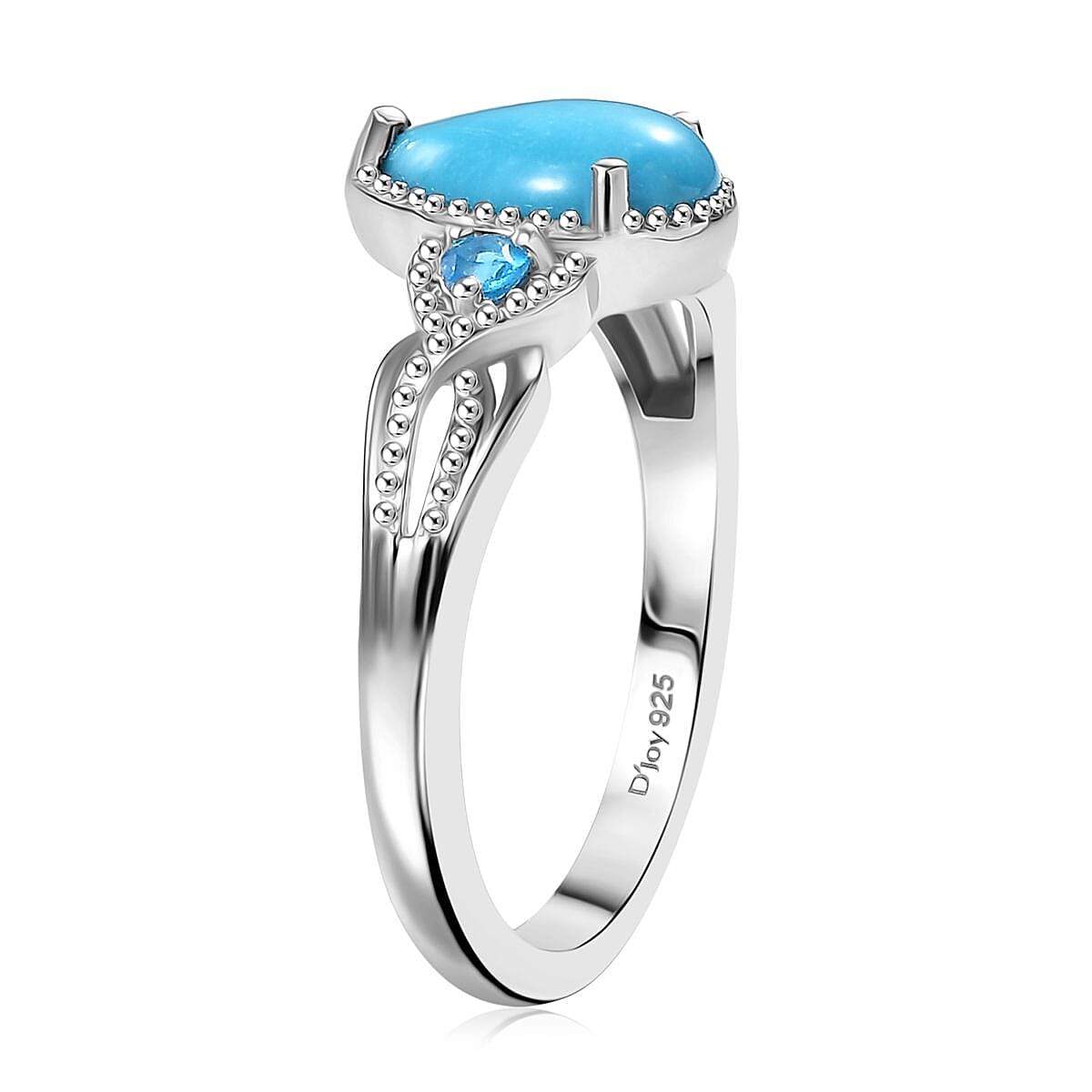 D'Joy Premium Sleeping Beauty Turquoise and Malgache Neon Apatite 1.40 ctw Infinity Ring in Platinum Over Sterling Silver (Size 8.0) image number 3