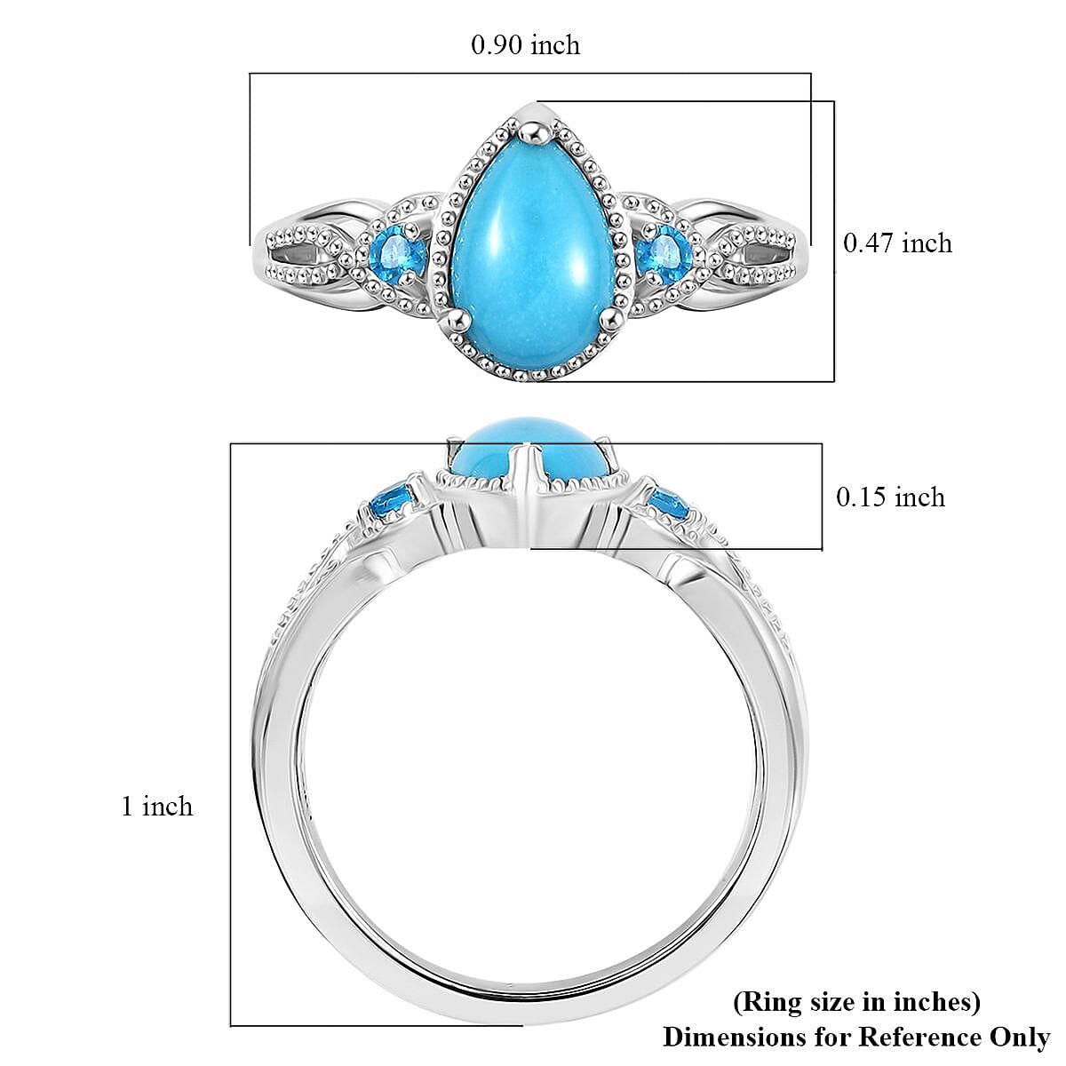 D'Joy Premium Sleeping Beauty Turquoise and Malgache Neon Apatite 1.40 ctw Infinity Ring in Platinum Over Sterling Silver (Size 8.0) image number 5