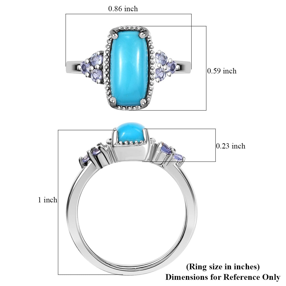 Karis Premium Sleeping Beauty Turquoise and Tanzanite 2.70 ctw Ring in Platinum Bond (Size 8.0) image number 5