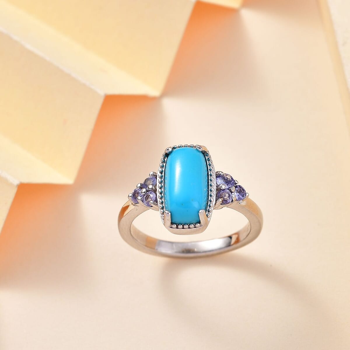 Karis Premium Sleeping Beauty Turquoise and Tanzanite 2.70 ctw Ring in Platinum Bond (Size 9.0) image number 1