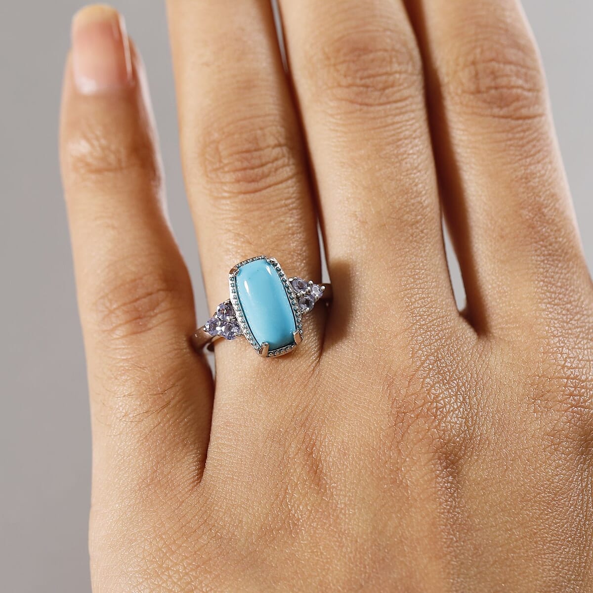 Karis Premium Sleeping Beauty Turquoise and Tanzanite 2.70 ctw Ring in Platinum Bond (Size 9.0) image number 2