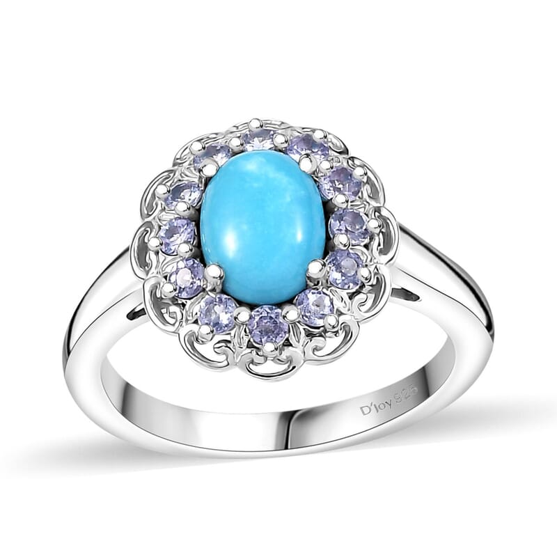 D'Joy Sleeping Beauty Turquoise and Tanzanite 1.50 ctw Azure Majesty Ring in Platinum Over Sterling Silver (Size 10.0)