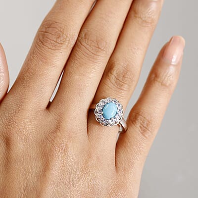 D'Joy Sleeping Beauty Turquoise and Tanzanite 1.50 ctw Azure Majesty Ring in Platinum Over Sterling Silver (Size 10.0)