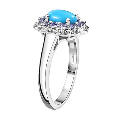 D'Joy Sleeping Beauty Turquoise and Tanzanite 1.50 ctw Azure Majesty Ring in Platinum Over Sterling Silver (Size 5.0)