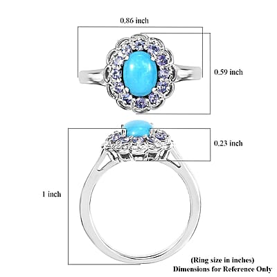 D'Joy Sleeping Beauty Turquoise and Tanzanite 1.50 ctw Azure Majesty Ring in Platinum Over Sterling Silver (Size 5.0)
