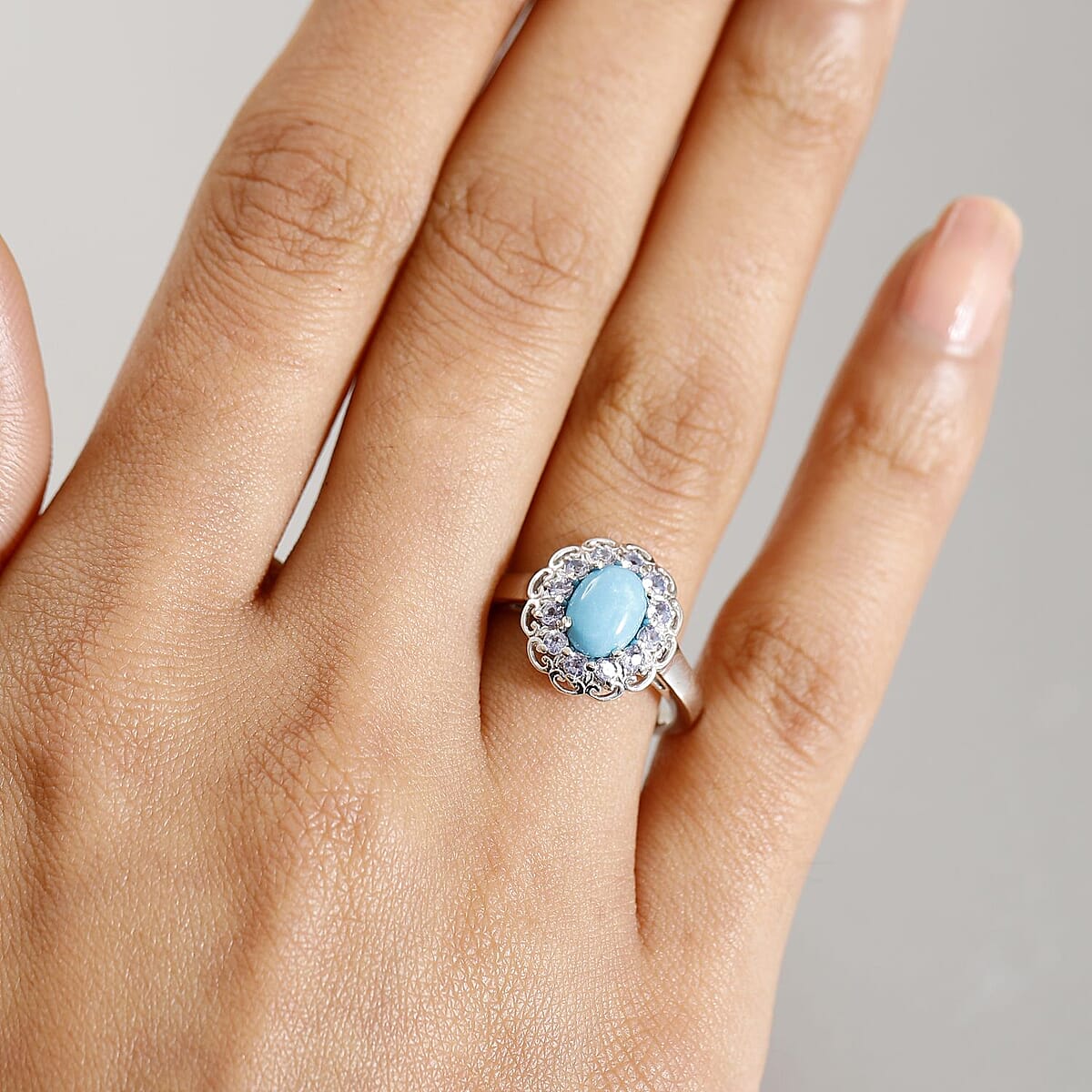 D'Joy Sleeping Beauty Turquoise and Tanzanite 1.50 ctw Azure Majesty Ring in Platinum Over Sterling Silver (Size 7.0) image number 2
