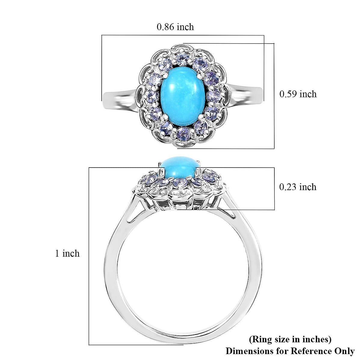 D'Joy Sleeping Beauty Turquoise and Tanzanite 1.50 ctw Azure Majesty Ring in Platinum Over Sterling Silver (Size 7.0) image number 5