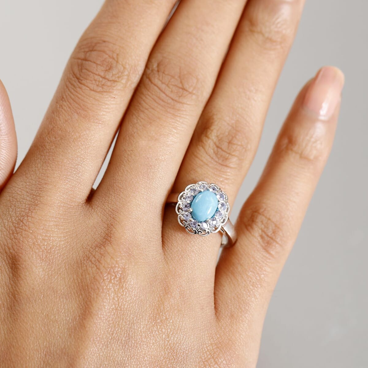Sleeping Beauty Turquoise and Tanzanite 1.50 ctw Azure Majesty Ring in Platinum Over Sterling Silver (Size 8.0) image number 2