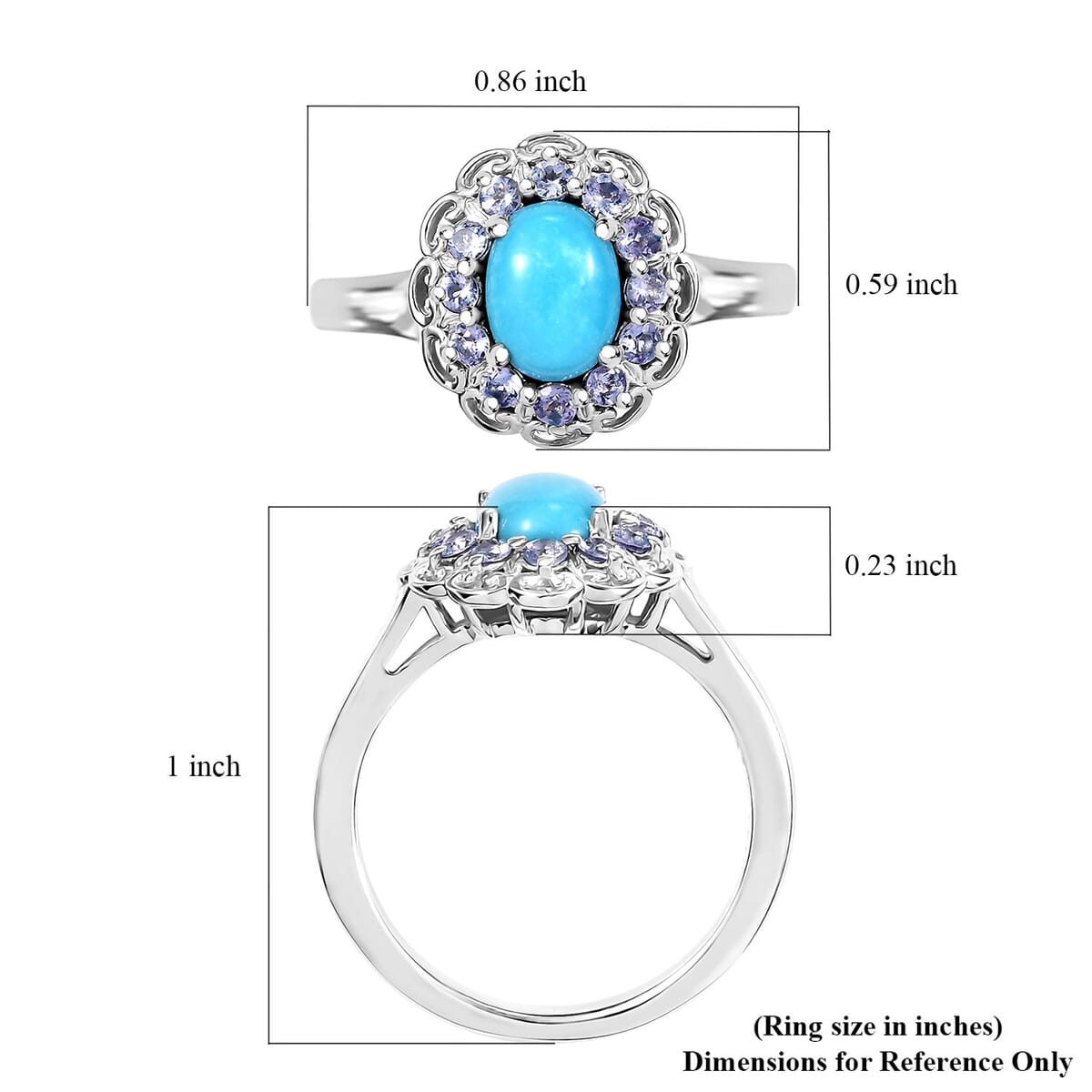 Sleeping Beauty Turquoise and Tanzanite 1.50 ctw Azure Majesty Ring in Platinum Over Sterling Silver (Size 8.0) image number 5