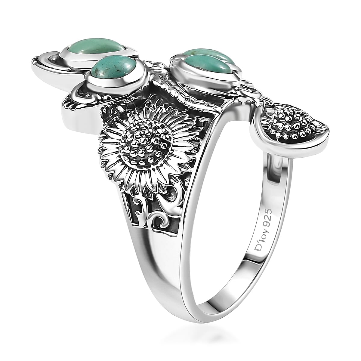 Indian Artisan Crafted Premium Sierra Nevada Turquoise 1.40 ctw Sunflower Butterfly Ring in Sterling Silver (Size 7.0) image number 3