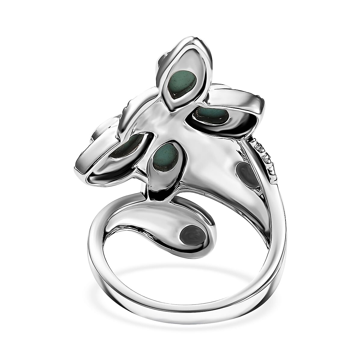 Indian Artisan Crafted Premium Sierra Nevada Turquoise 1.40 ctw Sunflower Butterfly Ring in Sterling Silver (Size 7.0) image number 4
