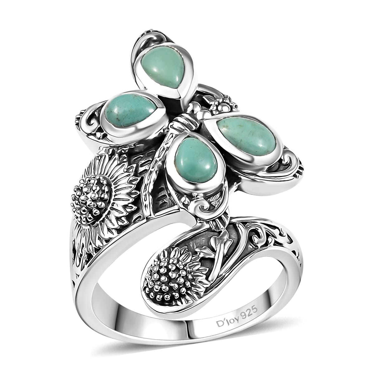 Indian Artisan Crafted Premium Sierra Nevada Turquoise 1.40 ctw Sunflower Butterfly Ring in Sterling Silver (Size 8.0) image number 0