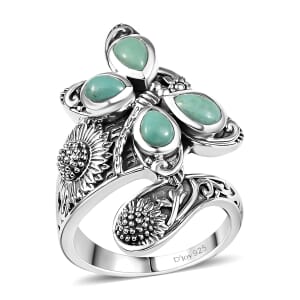 Indian Artisan Crafted Premium Sierra Nevada Turquoise 1.40 ctw Sunflower Butterfly Ring in Sterling Silver (Size 8.0)